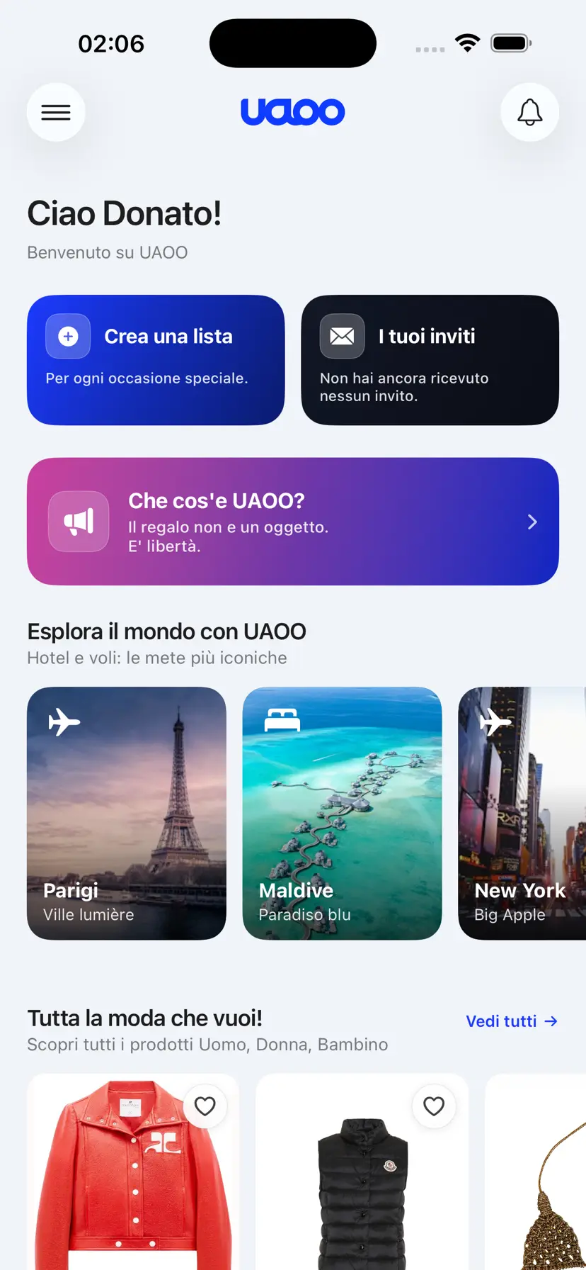 App UAOO — Home con la tua lista